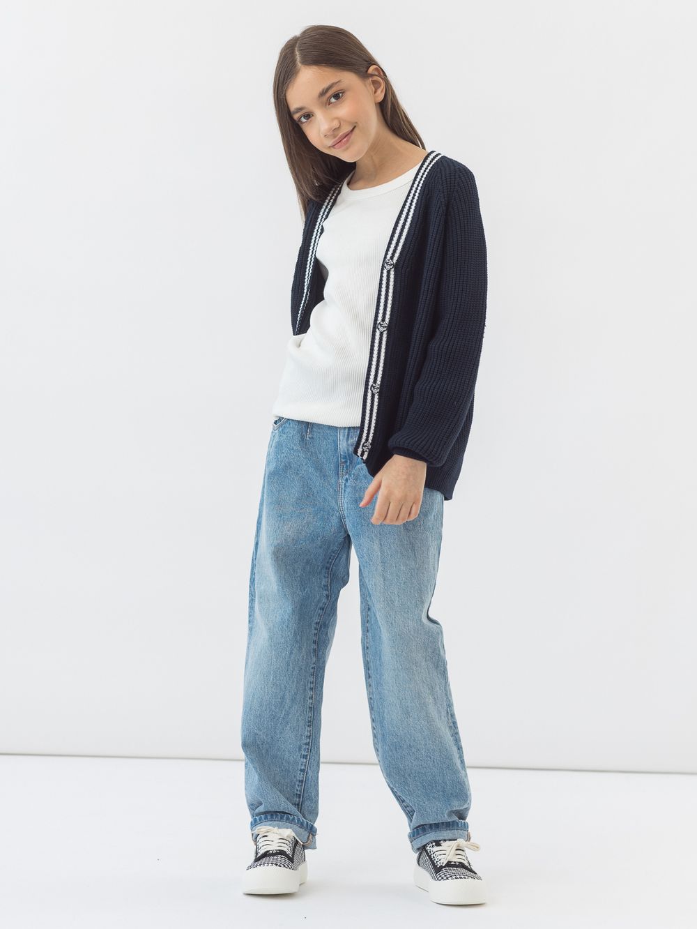 AT891-1 Кардиган для девочек темно-синий