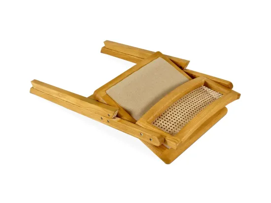 Стул Bali деревянный спинка из ротанга и льна 