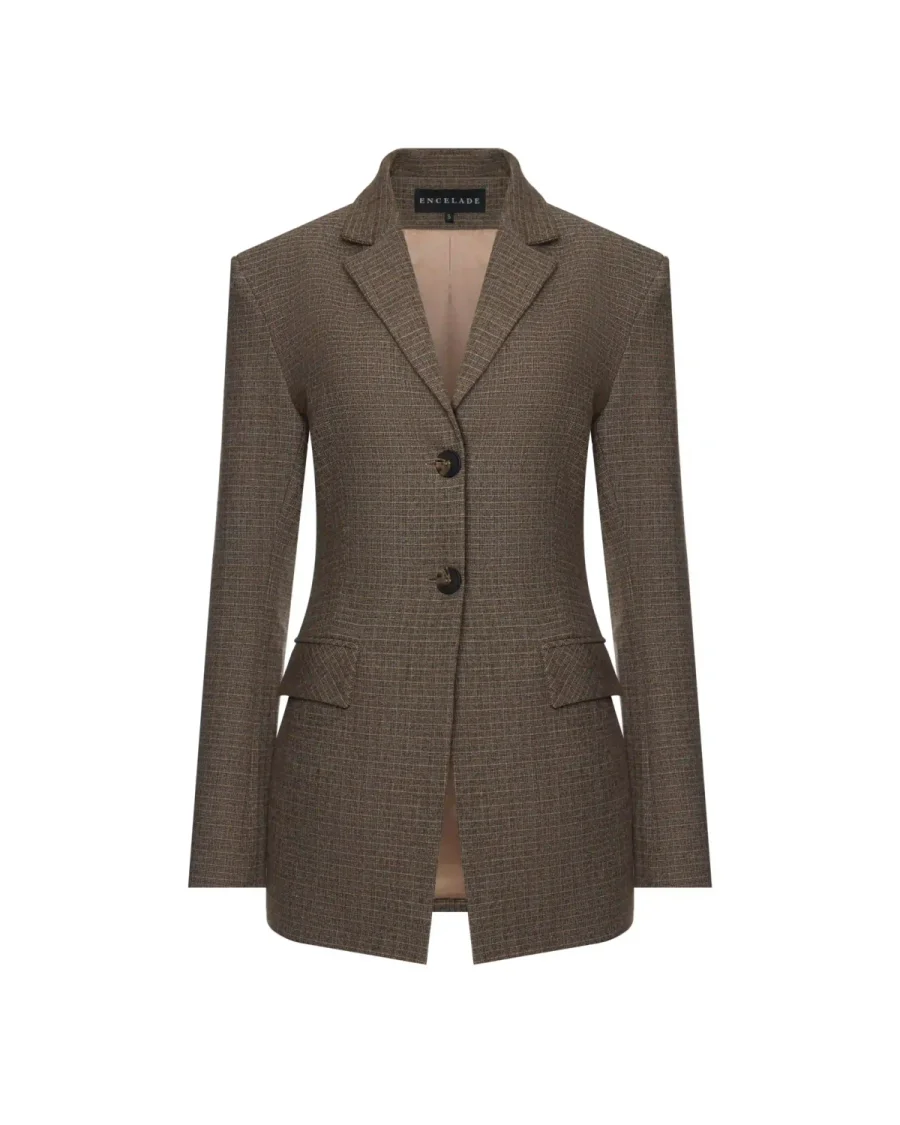 Жакет приталенный в клетку, Кофейный