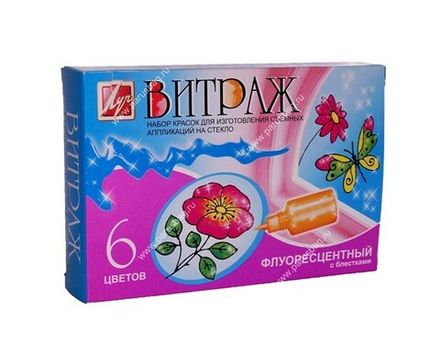 Краски витражные Витраж 6 флюоресцентных цветов с блёстками по 22мл, Луч