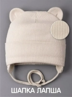 Шапка детская с ушками на завязках на осень