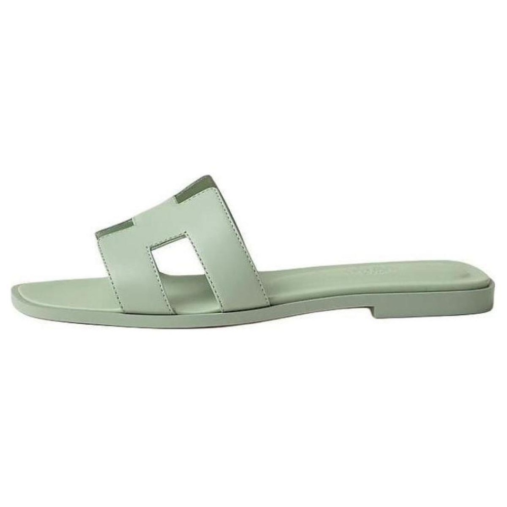 Hermes Oran flat-bottomed open-toed slippers women's green, H202230Z 6A