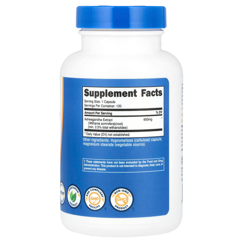 Nutricost, Экстракт корня ашваганды, 600 мг, 120 капсул