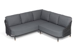 "Верона" диван модульный плетеный из роупа, каркас алюминий темно-серый (RAL7024) муар, роуп темно-серый круглый, ткань темно-серая 027