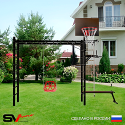 Уличная шведская стенка Sv Sport рукоход У542К (Турник/Брусья/Скамья/Со спинкой/Щит баскет/Канат/кольца/лестница)