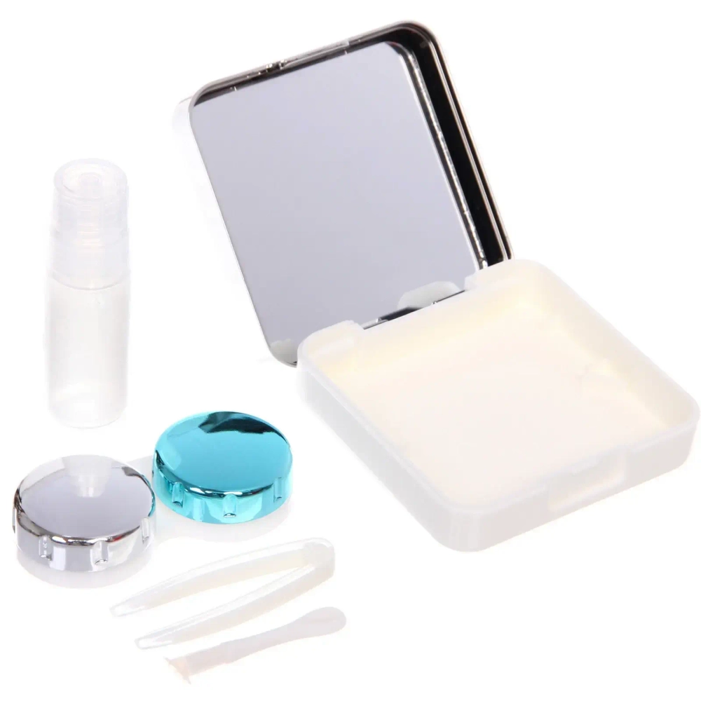 Набор для хранения контактных линз «МАРЦИПАН», с зеркалом, цвет серебро, 6.3*6.2*3.2см, (пакет с подвесом)