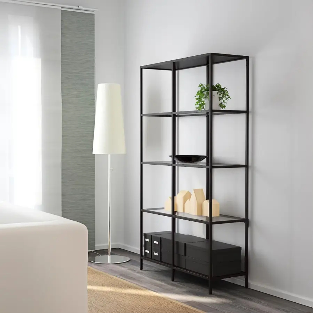 Стеллаж - IKEA VITTSJÖ/VITTSJO, 100х36х175 см, черно-коричневый/стекло, ВИТШЁ/ВИТШЕ ИКЕА