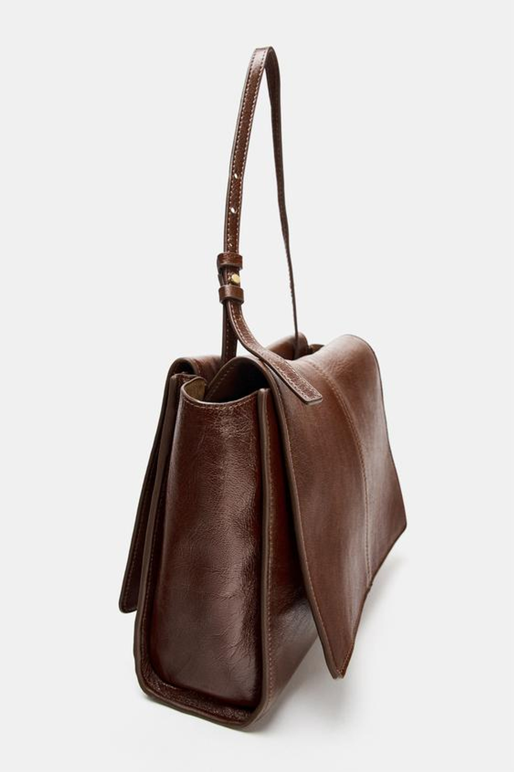 ZARA КОЖАНАЯ МИНИ-СУМКА-ШОПЕР С ДВОЙНЫМ КАРМАНОМ, КОРИЧНЕВЫЙ