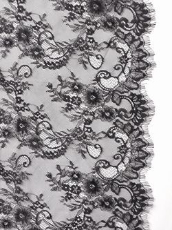Кружево шантильи черное широкое неэластичное ширина 1,5 м купон 2.9 м