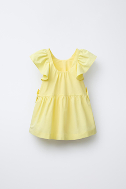 ZARA ПЛАТЬЕ ИЗ ПОПЛИНА С БАНТАМИ, ЖЕЛТЫЙ
