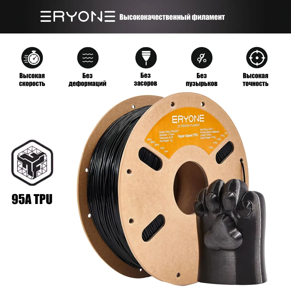 Пластик Hyper Speed TPU 1.75mm, 1KG Black