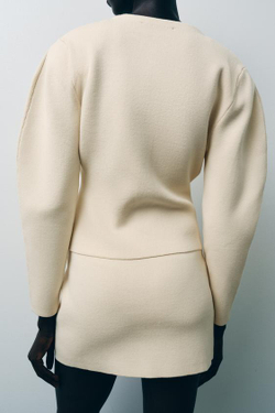 ZARA ТРИКОТАЖНАЯ МИНИ-ЮБКА, БЕЖЕВЫЙ