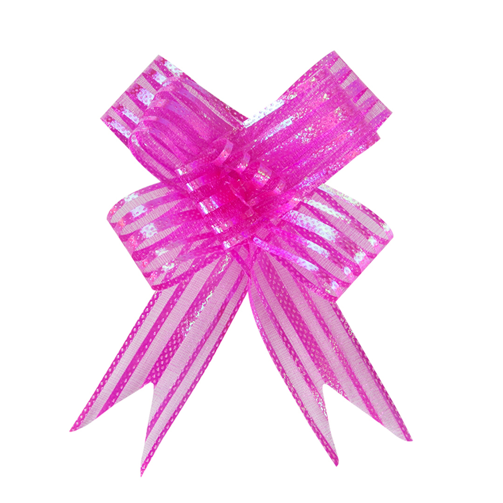 Текстильный бант Бабочка Тонкие полосы Розовый 10 см.