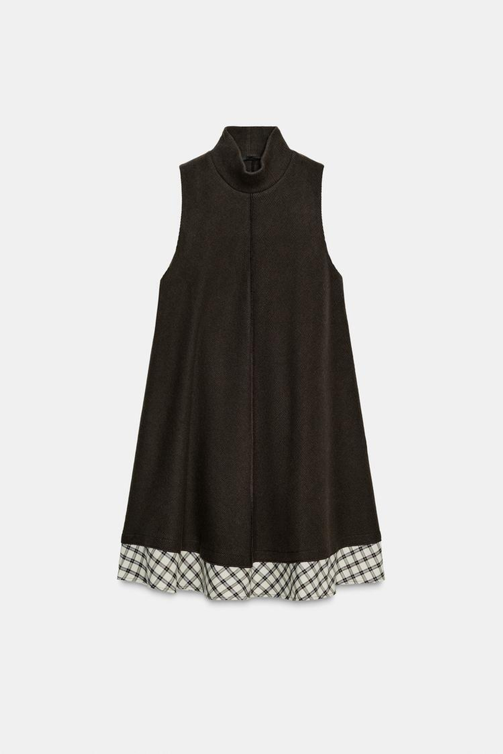 ZARA КОРОТКОЕ ПЛАТЬЕ В КЛЕТКУ, КОРИЧНЕВЫЙ