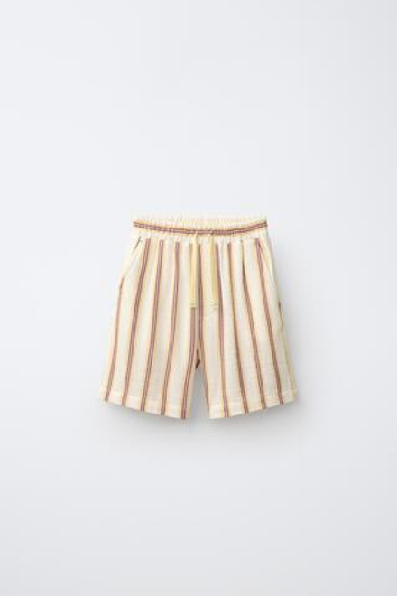 ZARA ШОРТЫ В ПОЛОСКУ ИЗ ФАКТУРНОЙ ТКАНИ, КРАСНЫЙ