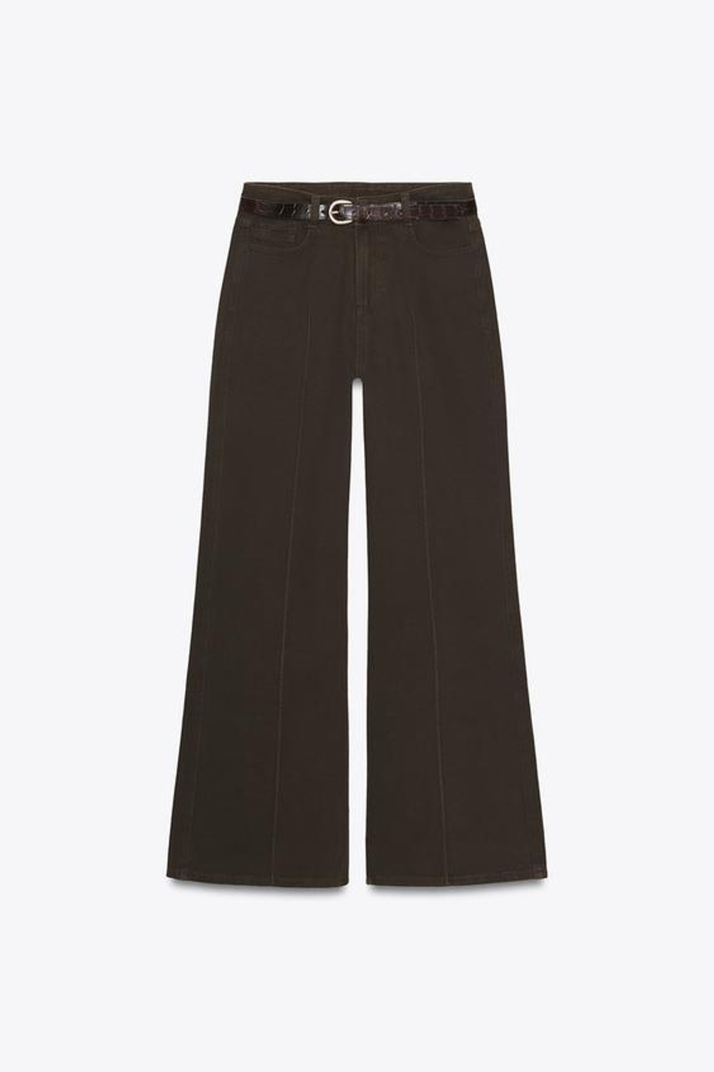 ZARA ДЖИНСЫ Z1975 С ШИРОКИМИ БРЮЧИНАМИ, ВЫСОКОЙ ПОСАДКОЙ И РЕМНЕМ, КОРИЧНЕВЫЙ