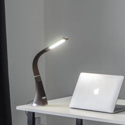 TLD-542 Brown-LED-300Lm-5000K-Dimmer Светильник настольный c часами. календарем. термометром. 5W. Сенсорный выключатель. Коричневый стилизован под кожу. TM Uniel.