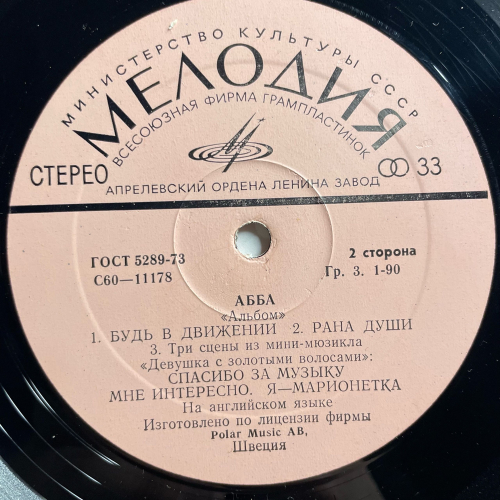 Винтажная виниловая пластинка LP АББА ABBA, Album Альбом (СССР 1978)