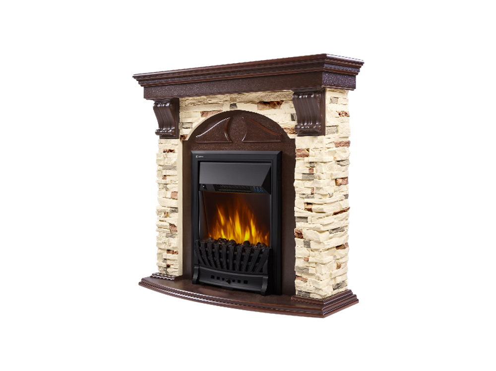 Портал Firelight Torre Classic камень сланец натуральный, шпон темный дуб