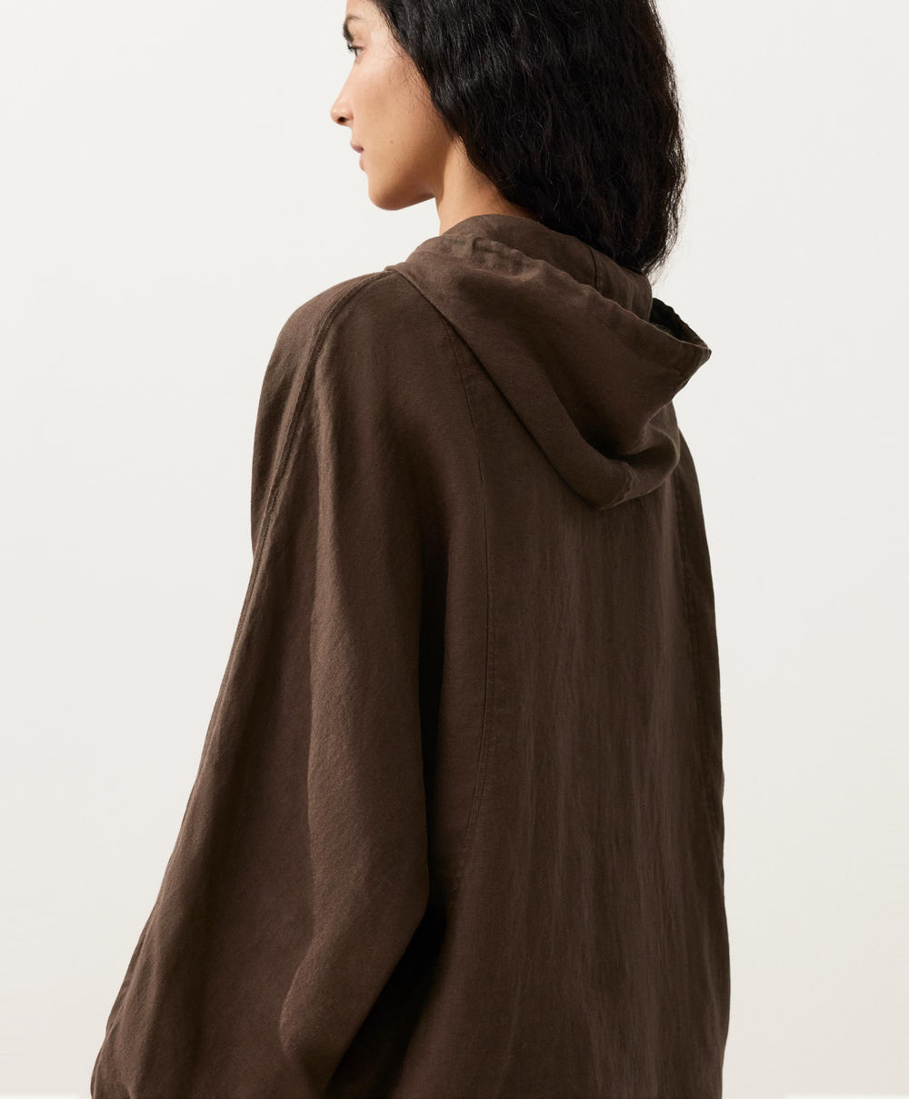 Oysho Куртка с капюшоном в полоску из 100% льна, темно-коричневый