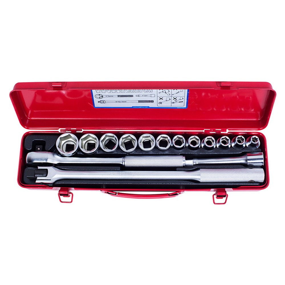 Набор торцевых головок с принадлежностями 1/2&quot;, шестигранные, 8-27 мм, 15 предметов KING TONY 4501MR