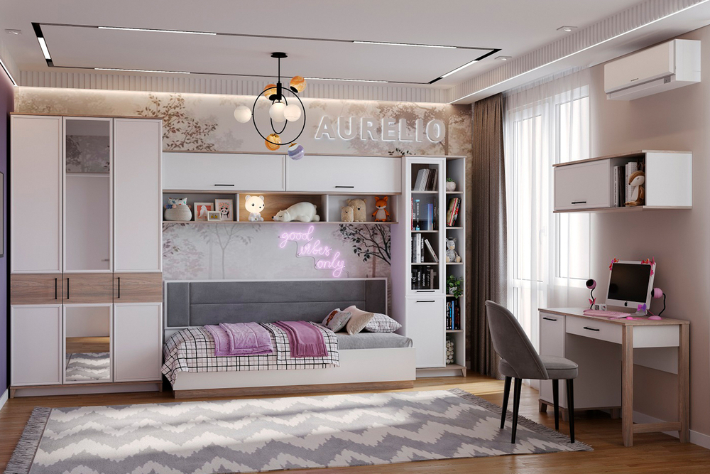 Шкаф для одежды и белья Аурелио 444, Блэквуд Сатиновый, Белый