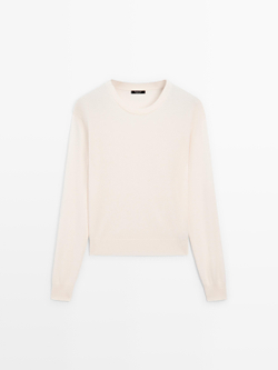 Massimo Dutti Свитер из смесовой шерсти с круглым вырезом, натуральный, кремовый