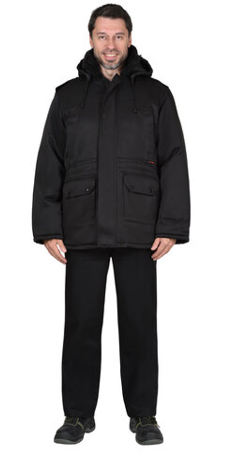 Куртка "Безопасность" зимняя,удлиненная, чёрная (ЧЗ) тк. Гретта