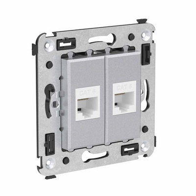 Компьютерная розетка RJ-45 без шторки в стену, кат.6 двойная, "Avanti", "Закаленная сталь"