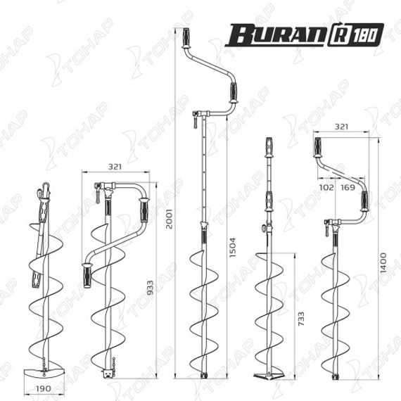 Ледобур BURAN 180R правое вращение, цельнотянутый шнек (LB-180R) Тонар