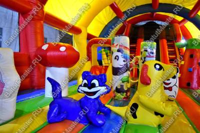 Надувной батут "Страна Сафария" с крышей и высокими горками 13*8*6 м