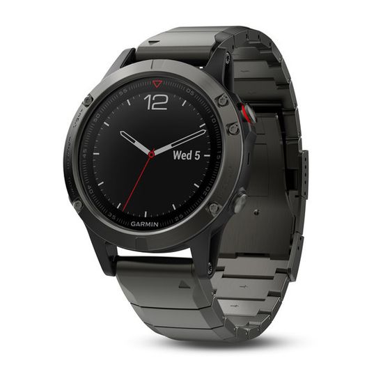 Умные мужские спортивные часы Garmin Fenix 5 Sapphire - серые с металлическим браслетом 010-01688-21