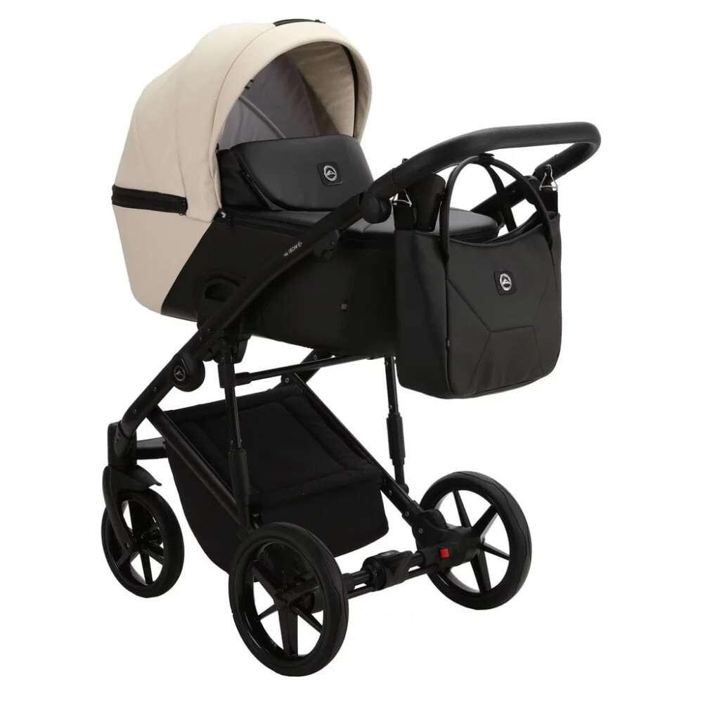 Детская коляска Adamex Mobi Deluxe 3 в 1 M-SD23 (СВЕТЛО-БЕЖЕВЫ+ЧЕРНАЯ КОЖА)