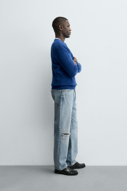 ZARA СВИТЕР КЛАССИЧЕСКОГО КРОЯ ИЗ СМЕСОВОЙ ШЕРСТИ, ЯРКО-СИНИЙ