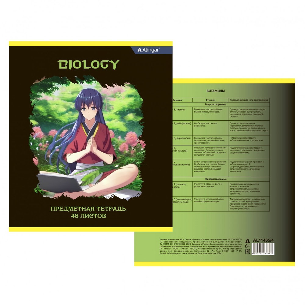 Комплект предметных тетрадей А5 48л., 10 предметов, со справ матер, скрепка, мелов. картон (стандарт), блок офсет, Alingar "Anime style"