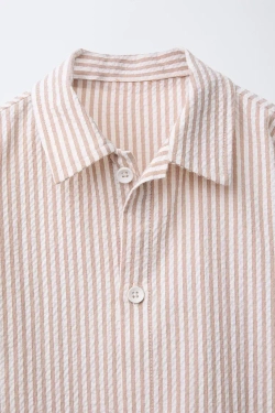 ZARA РУБАШКА SEERSUCKER В ПОЛОСКУ, КОРИЧНЕВЫЙ