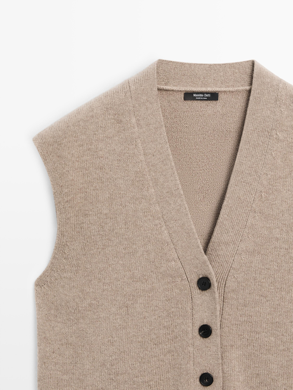 Massimo Dutti Вязаный жилет из шерстяной смеси с V-образным вырезом, норка