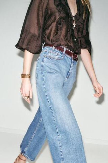 ZARA ДЖИНСЫ Z.10 КЮЛОТЫ С ВЫСОКОЙ ПОСАДКОЙ И РЕМНЕМ, ВЫЦВЕТШИЙ СИНИЙ