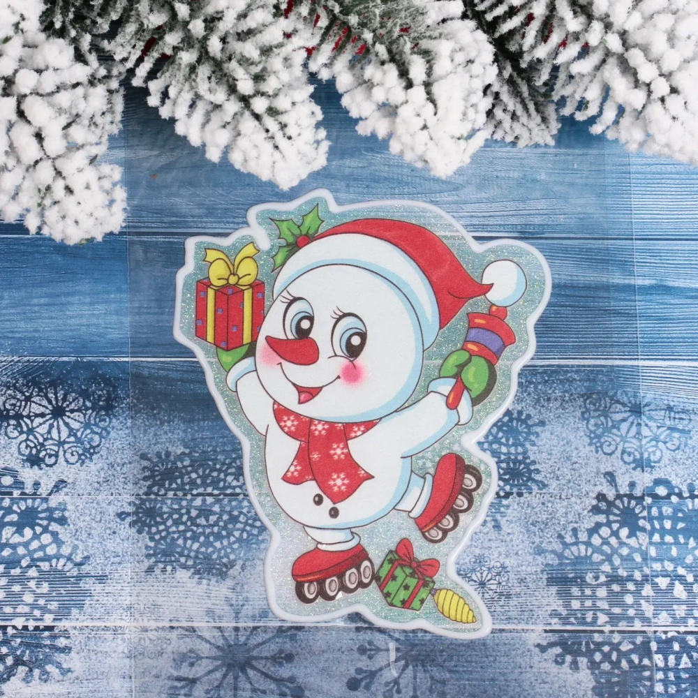 Наклейка на стекло «Снеговик на роликах» 15*20 см