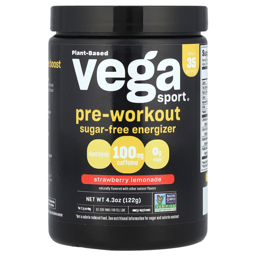 Vega, Sport®, предтренировочное средство без сахара, клубничный лимонад, 122 г (4,3 унции)