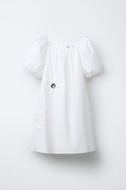 ZARA ПЛАТЬЕ ИЗ ПОПЛИНА В ЦВЕТОЧЕК, БЕЛЫЙ