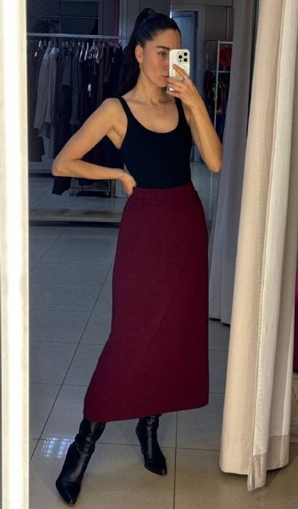 Юбка вязаная, цвет винный, one size Юбка вязаная, цвет винный, one size