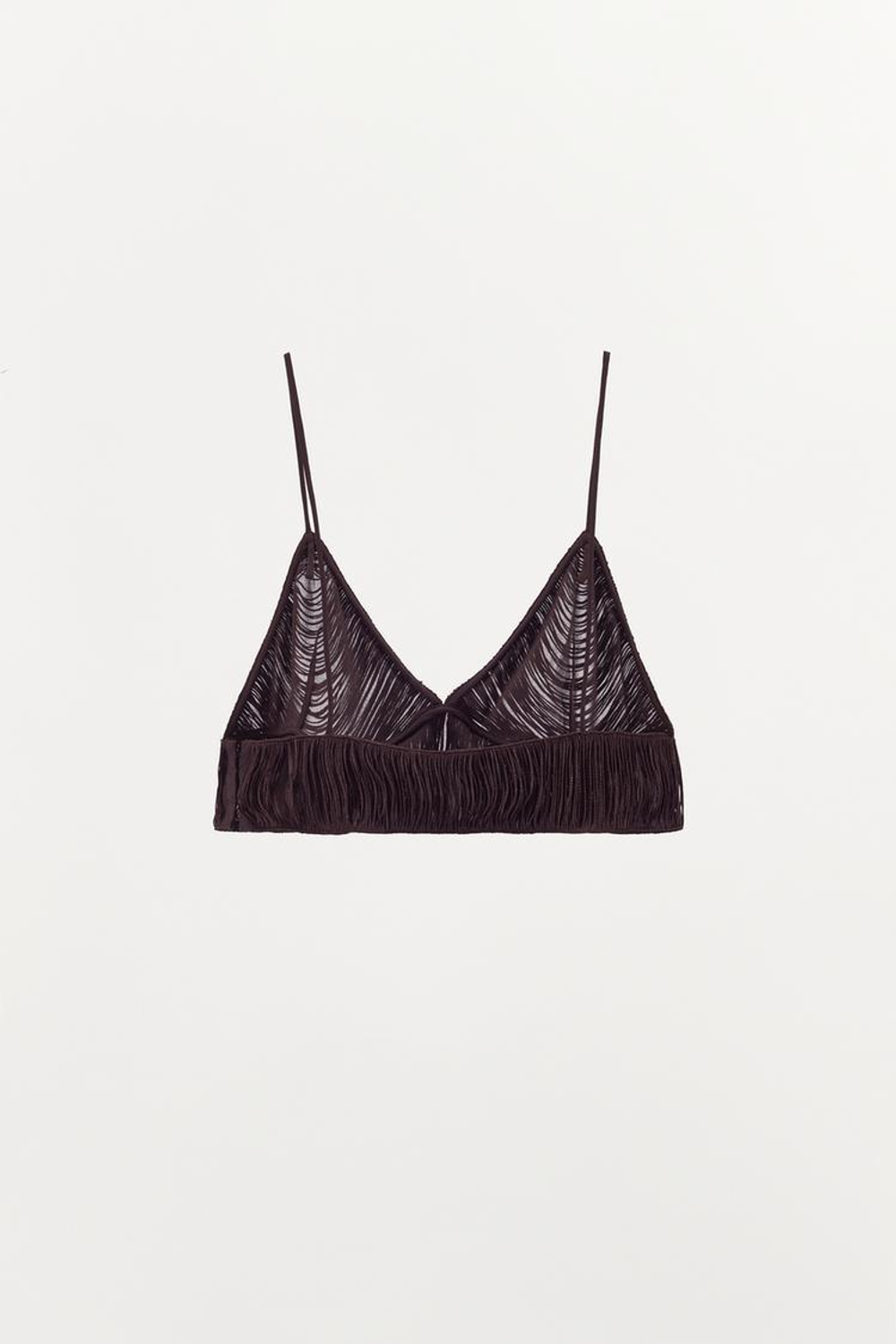 ZARA МИНИ-ТОП С БАХРОМОЙ, КОРИЧНЕВЫЙ