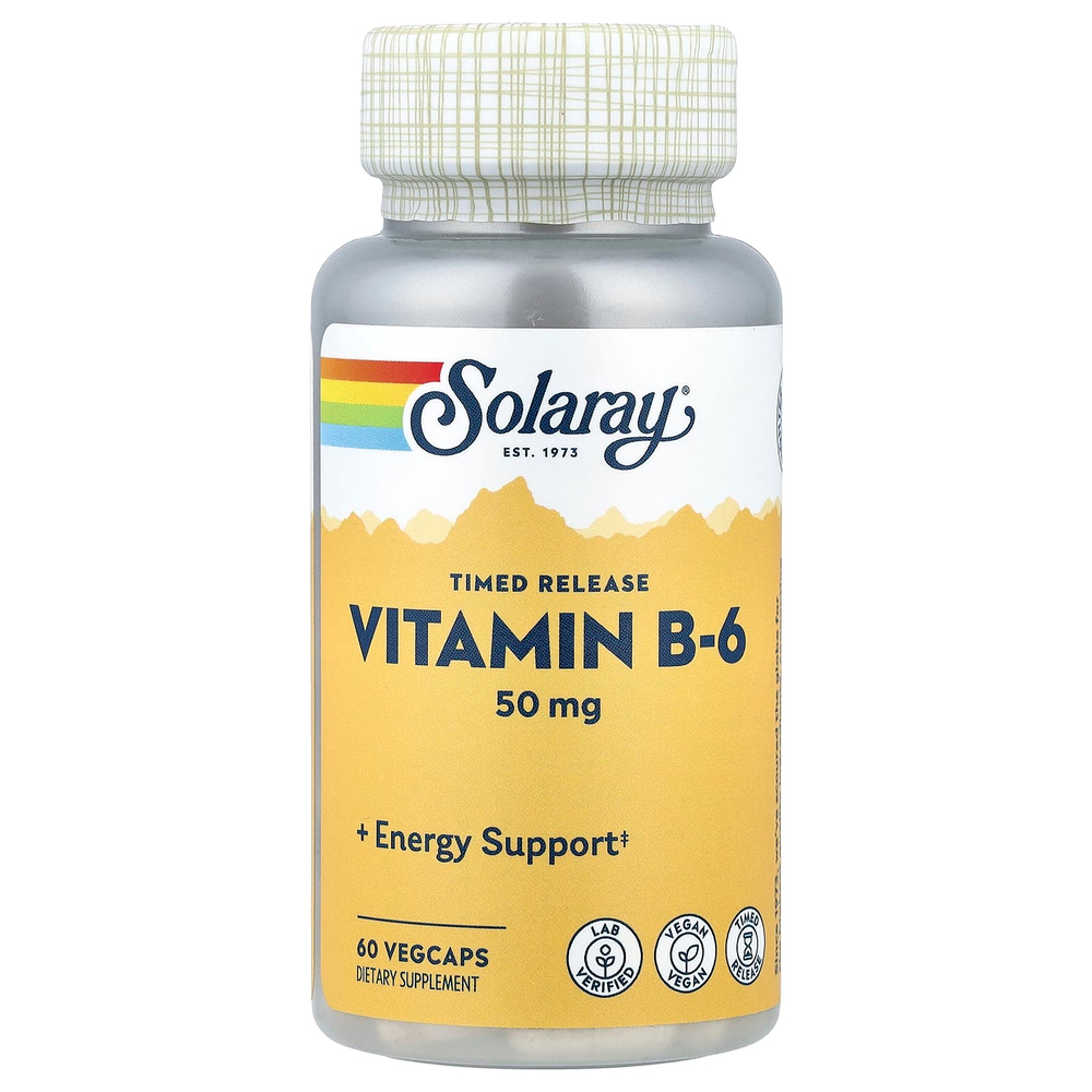 Solaray, Timed Release, витамин B6, 50 мг, 60 растительных капсул