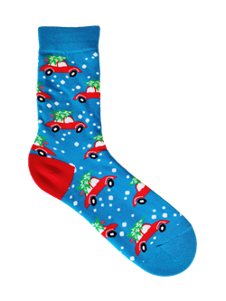 Носки НГ р. 35-40 "Crazy New Year" Машинка с Ёлкой