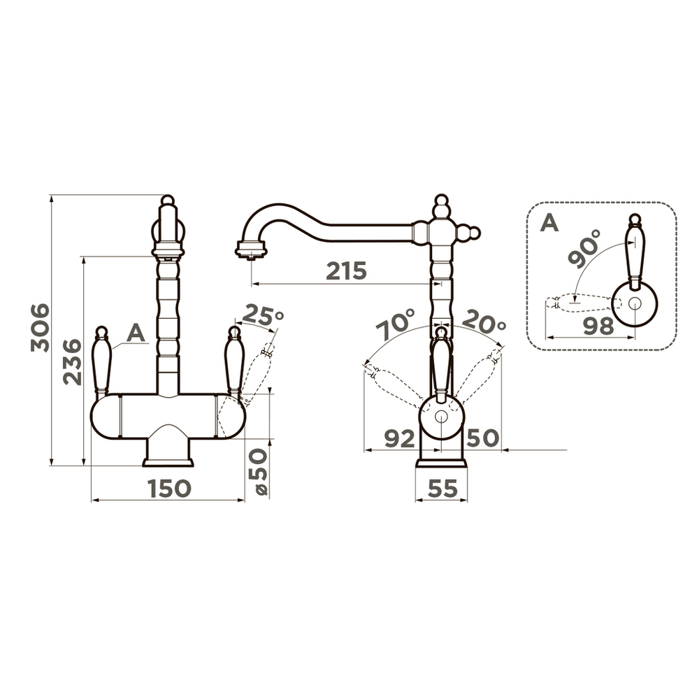 Смеситель для кухни Omoikiri Amagasaki-GB Графит 4994362 схема