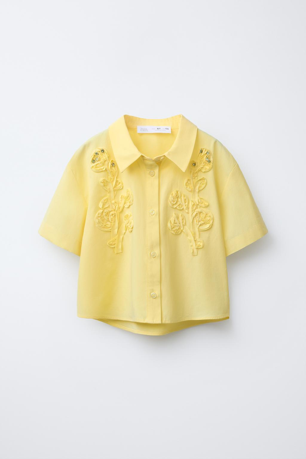 ZARA ПОПЛИНОВАЯ РУБАШКА РАСШИТАЯ СТРАЗАМИ, ПАСТЕЛЬНО-ЖЕЛТЫЙ