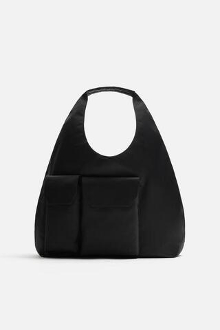 ZARA СУМКА-ШОПЕР С МНОЖЕСТВОМ КАРМАНОВ, ЧЕРНЫЙ
