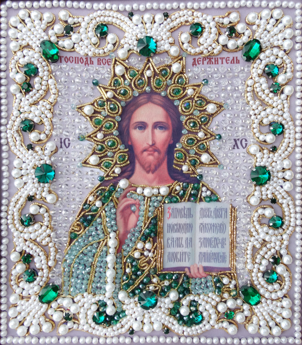 ЖС-6-ЗИ Набор для вышивания хрустальными камнями Господь Вседержитель (изумрудный)