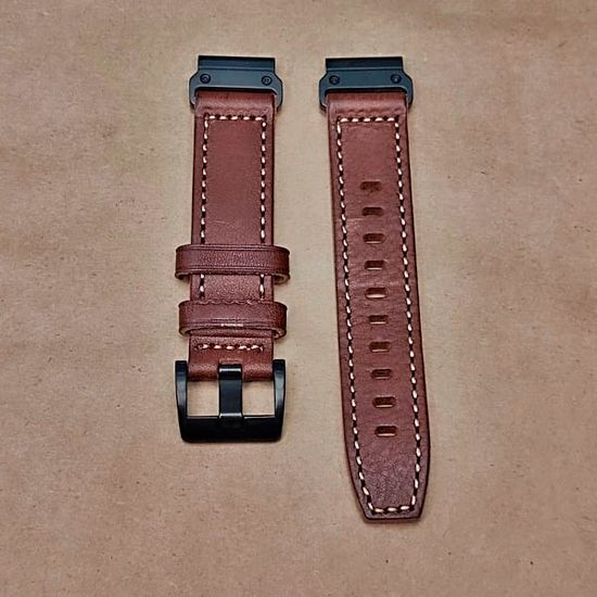 Ремешок натуральная кожа 20 мм для Garmin Fenix 7S, Fenix 6S, Fenix 5S, Instinct 2S, Epix Pro Gen 2 (42 mm) быстросъемный QuickFit (Коричневый)